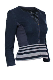 Current Boutique-BOSS Hugo Boss - Navy Textured Cropped Peplum Textured Jacket Sz 0