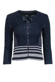 Current Boutique-BOSS Hugo Boss - Navy Textured Cropped Peplum Textured Jacket Sz 0