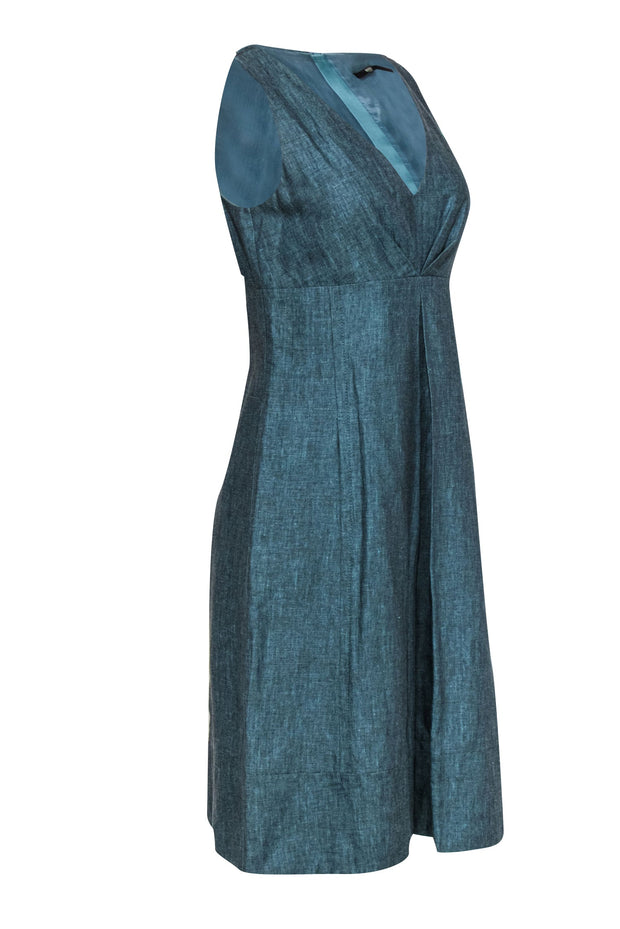 Current Boutique-BOSS Hugo Boss - Teal Linen & Wool Blend A-Line Dress w/ Empire Waistline Sz 6