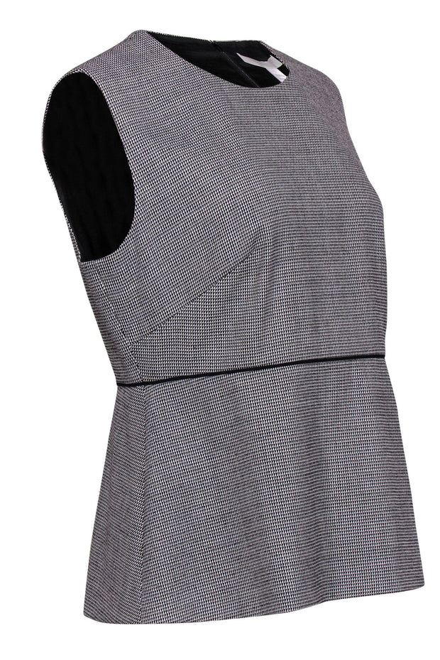 Current Boutique-BOSS Hugo Boss - White & Black Houndstooth Sleeveless Blouse w/ Peplum Hem Sz 10