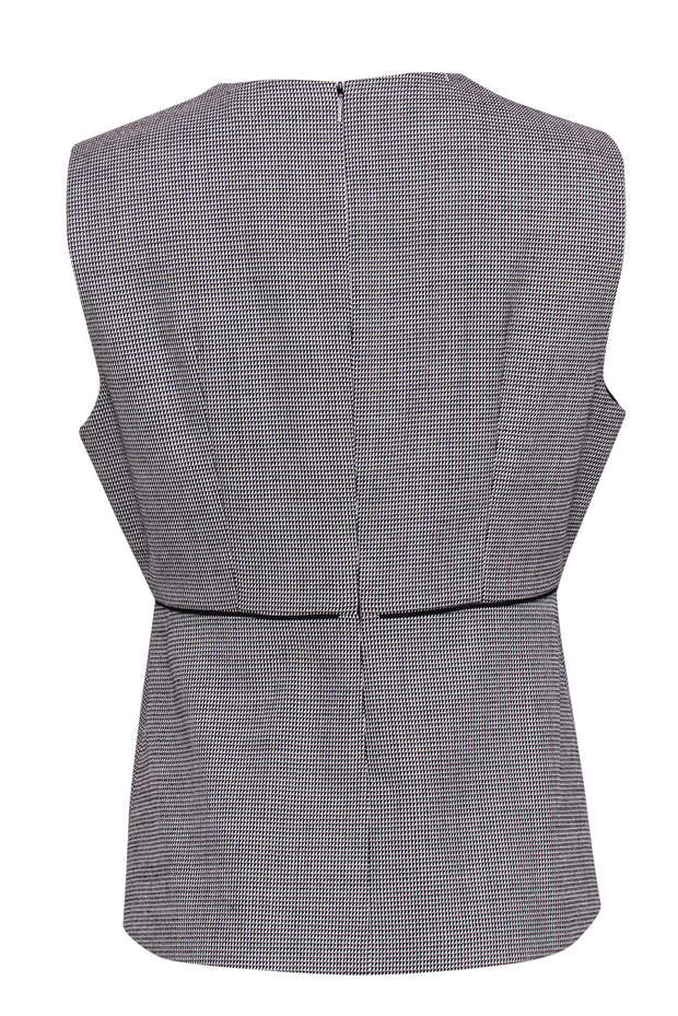 Current Boutique-BOSS Hugo Boss - White & Black Houndstooth Sleeveless Blouse w/ Peplum Hem Sz 10