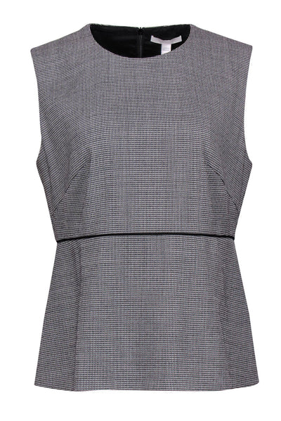 Current Boutique-BOSS Hugo Boss - White & Black Houndstooth Sleeveless Blouse w/ Peplum Hem Sz 10