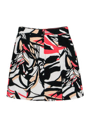 Current Boutique-BOSS Hugo Boss - White, Black & Pink Printed A-Line Skirt Sz 8