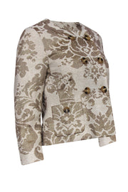 Current Boutique-Badgley Mischka - Beige & Gold Woven Floral Blazer Sz S