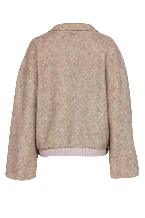 Current Boutique-Badgley Mischka - Beige Wool Blend Faux Wrap Sweater w/ Bell Sleeve Sz 12