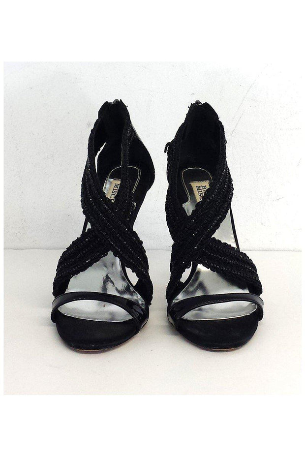 Current Boutique-Badgley Mischka - Black Beaded Strappy Sandal Heels Sz 7.5