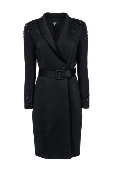 Current Boutique-Badgley Mischka - Black Coat w/ Rhinestone Embellishment Sz 12