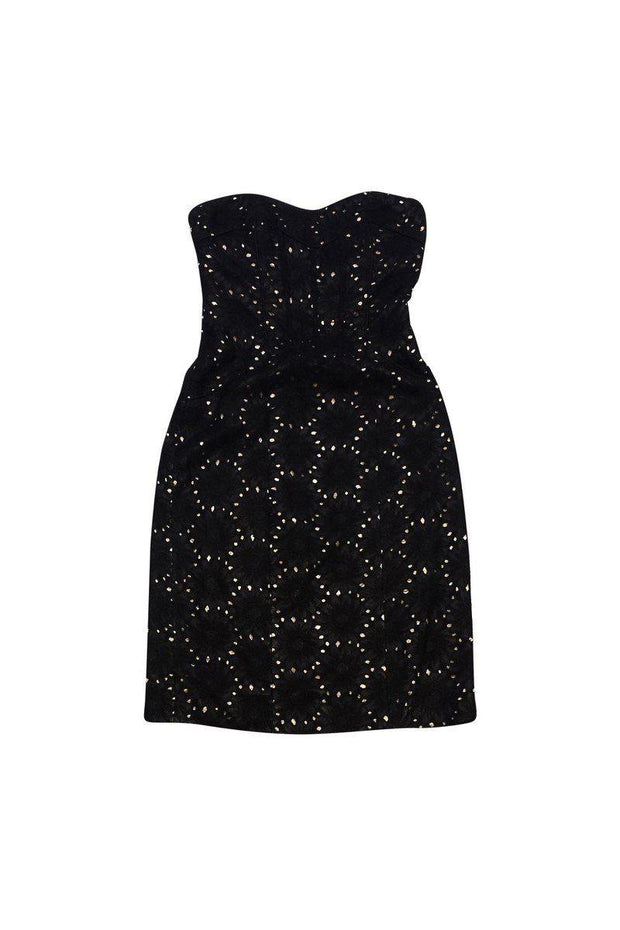 Current Boutique-Badgley Mischka - Black Floral Eyelet Strapless Dress Sz 4