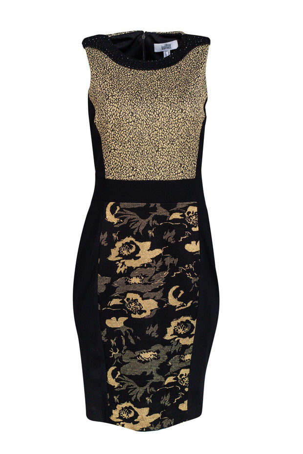 Current Boutique-Badgley Mischka - Black & Gold Sheath Dress w/ Rhinestone Detailing Sz 6