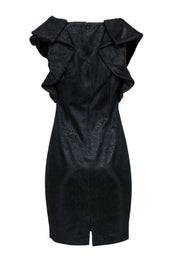 Current Boutique-Badgley Mischka - Black Metallic Dress w/ Large Ruffle Shoulder Sz 8