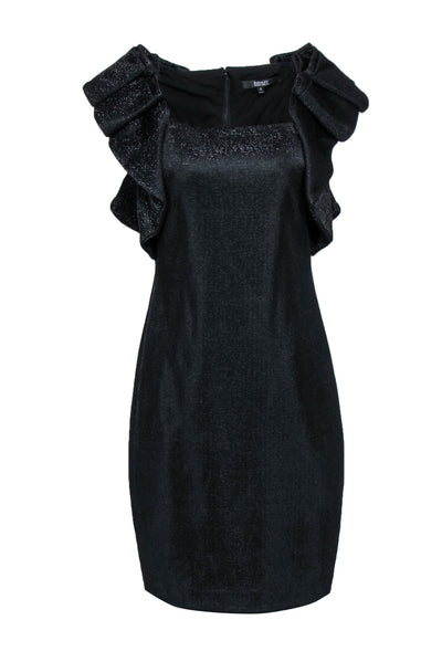 Current Boutique-Badgley Mischka - Black Metallic Dress w/ Large Ruffle Shoulder Sz 8