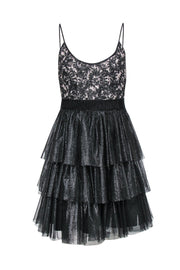 Current Boutique-Badgley Mischka - Black & Nude Lace Fit & Flare Dress w/ Sparkly Tulle Skirt Sz 4