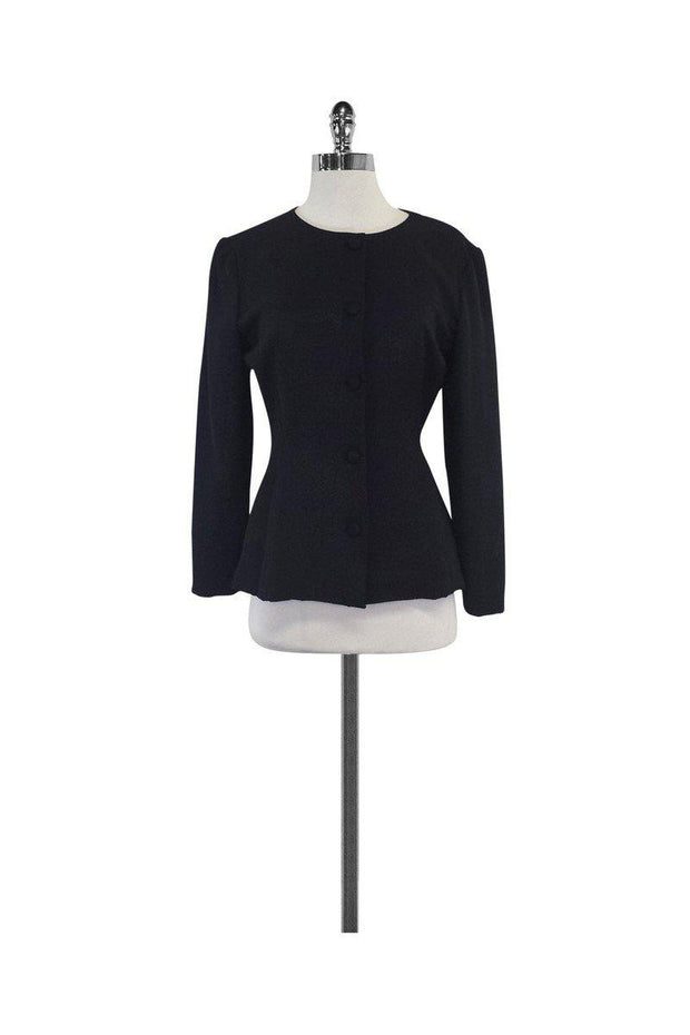 Current Boutique-Badgley Mischka - Black Open Back Silk Jacket Sz 4