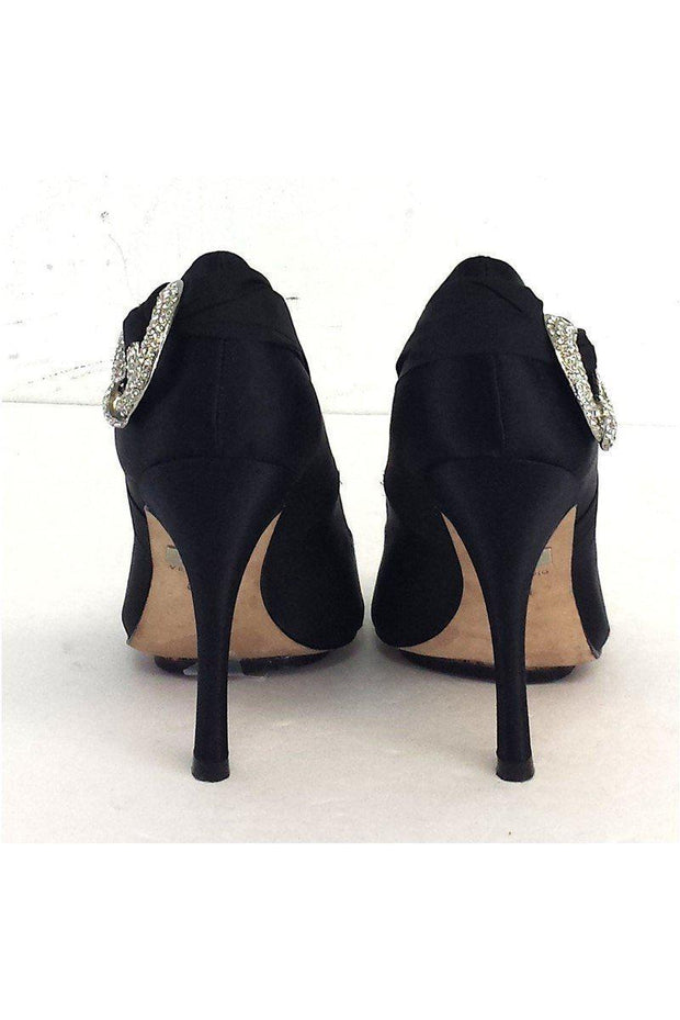 Current Boutique-Badgley Mischka - Black Satin Peep Toe Heels Sz 6.5