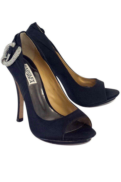 Current Boutique-Badgley Mischka - Black Satin Peep Toe Heels Sz 6.5