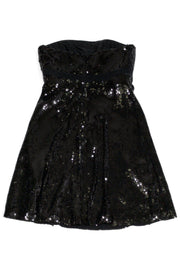 Current Boutique-Badgley Mischka - Black Sequin Strapless Dress Sz 4