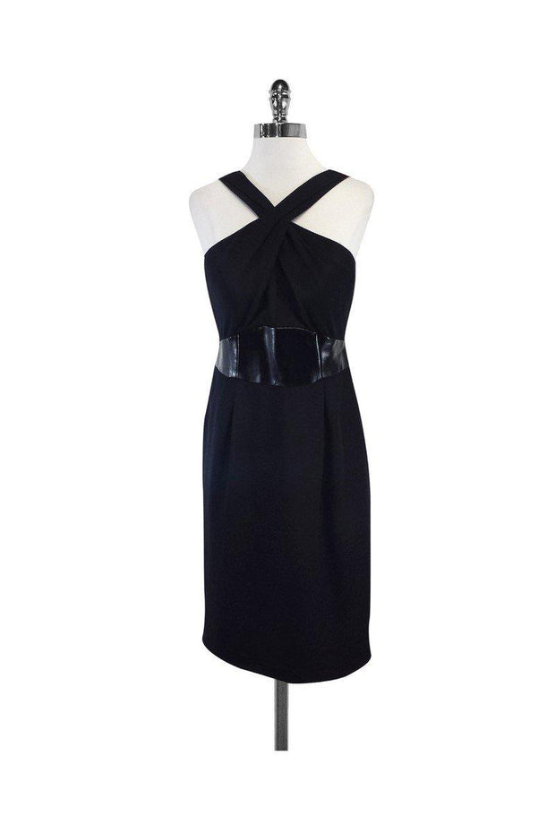 Current Boutique-Badgley Mischka - Black Silk & Patent Leather Dress Sz 6