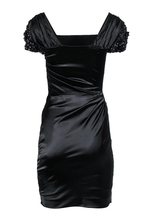 Current Boutique-Badgley Mischka Collection - Black Sheath Dress w/ Rhinestone Sleeves Sz 0