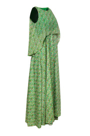 Current Boutique-Badgley Mischka - Green & Multicolored Print Sleeveless Maxi Dress w/ Flounce Top Sz 4