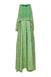 Current Boutique-Badgley Mischka - Green & Multicolored Print Sleeveless Maxi Dress w/ Flounce Top Sz 4