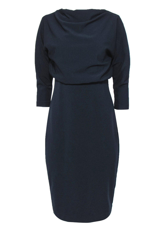 Current Boutique-Badgley Mischka - Navy Relaxed Bodice Sheath Dress Sz L