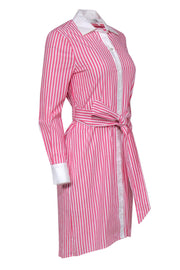 Current Boutique-Badgley Mischka - Pink & White Striped Collared Cotton Dress Sz XS