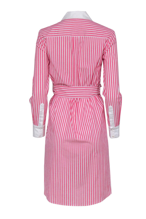 Current Boutique-Badgley Mischka - Pink & White Striped Collared Cotton Dress Sz XS