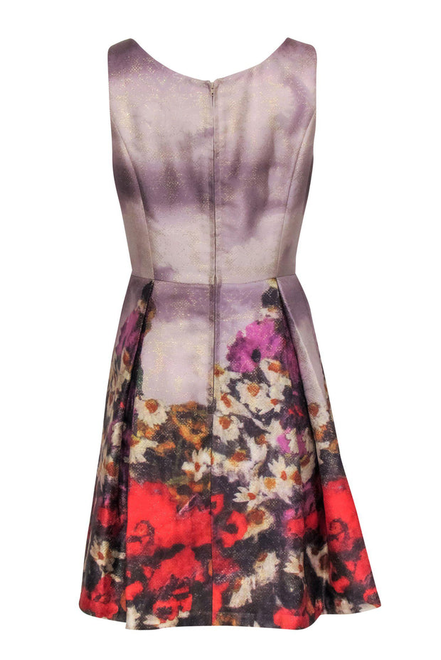 Current Boutique-Badgley Mischka - Purple & Gold Brocade Pleated Dress w/ Beading Sz 8