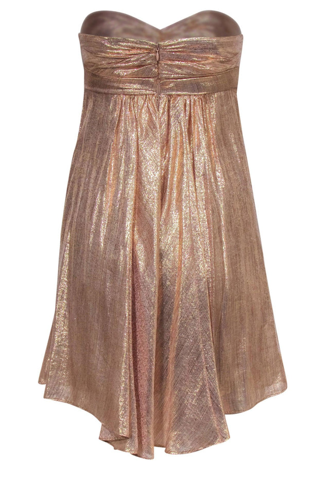 Current Boutique-Badgley Mischka - Rose Gold Shimmery Strapless Mini Dress w/ Overlay Sz 2