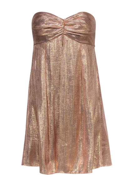 Current Boutique-Badgley Mischka - Rose Gold Shimmery Strapless Mini Dress w/ Overlay Sz 2