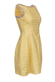 Current Boutique-Badgley Mischka - Yellow Striped A-Line Dress w/ Chain Trim Sz 2