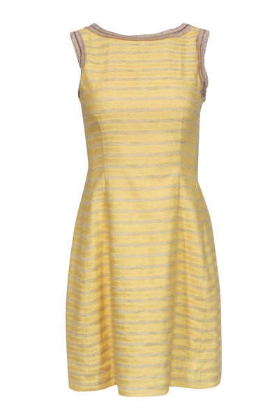 Current Boutique-Badgley Mischka - Yellow Striped A-Line Dress w/ Chain Trim Sz 2