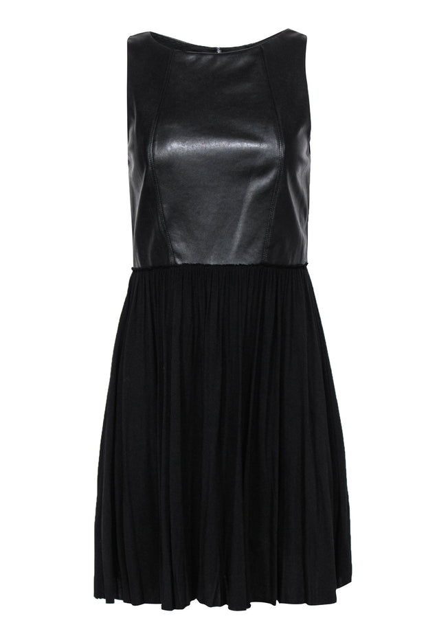 Current Boutique-Bailey 44 - Black Leather Bodice A-Line Dress Sz M