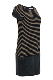 Current Boutique-Bailey 44 - Black & Tan Striped Shift Dress w/ Faux Leather Sz M