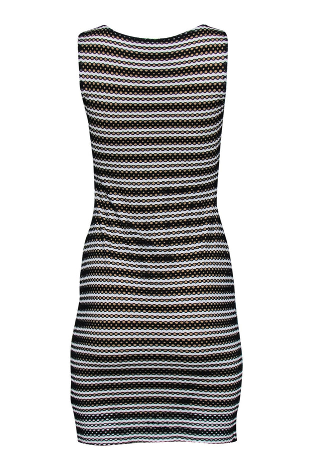 Current Boutique-Bailey 44 - Black & White Striped Open Mesh Bodycon Dress w/ Nude Underlay Sz S