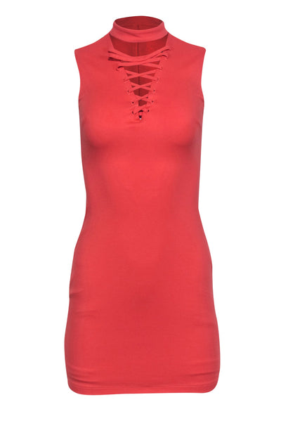 Current Boutique-Bailey 44 - Coral Lace-Up Mock Neck Bodycon Dress Sz XS