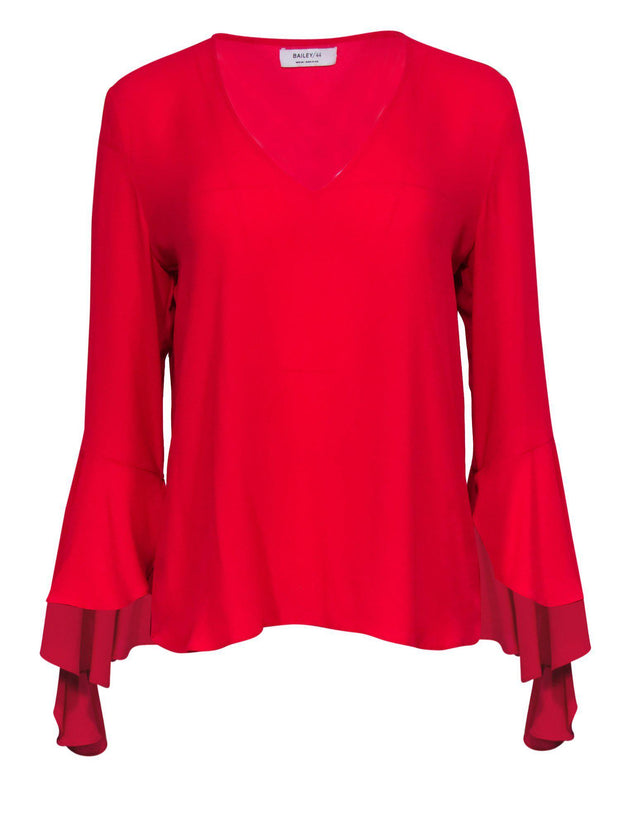 Current Boutique-Bailey 44 - Hot Pink Ruffle Bell Sleeve Blouse Sz M