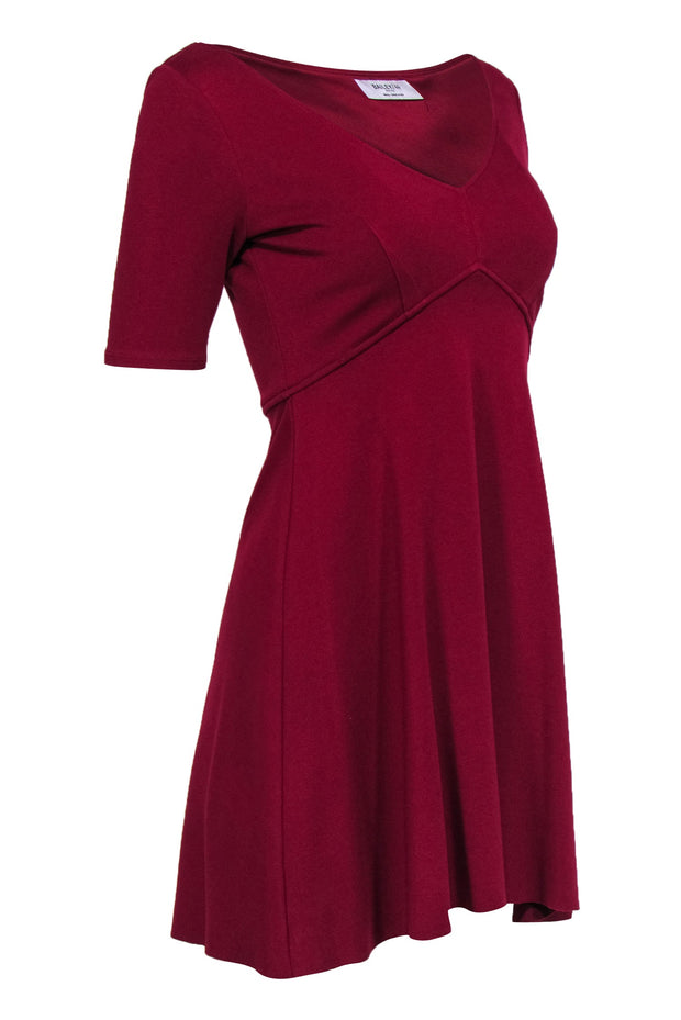 Current Boutique-Bailey 44 - Red V-Neckline Short Sleeve Flared Dress Sz SP