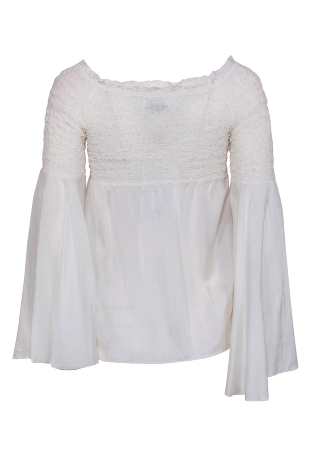 Current Boutique-Bailey 44 - White Smocked Flowy Sleeve "Shoot the Breeze" Silk Blouse Sz S