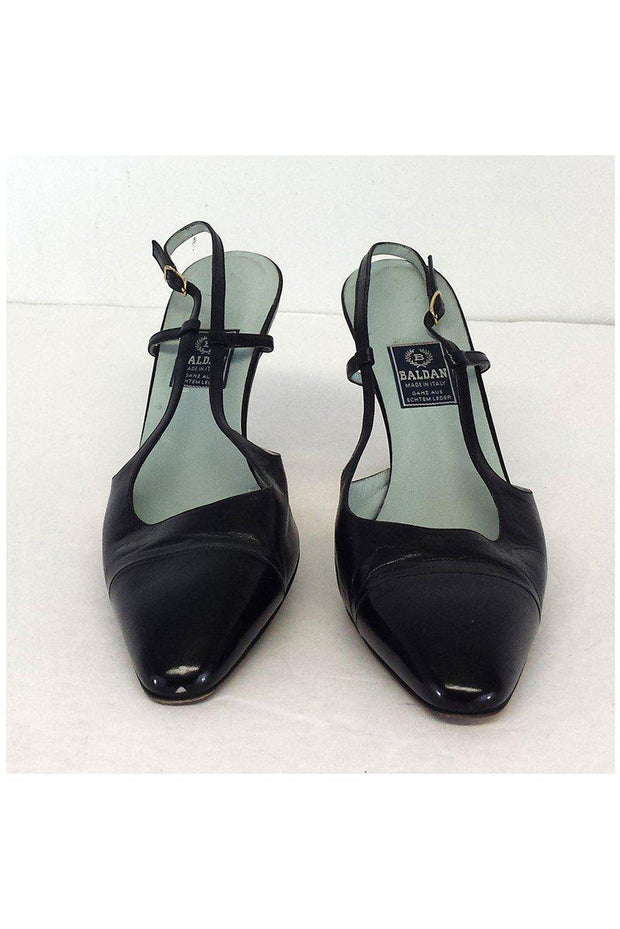 Current Boutique-Baldan - Navy & Black Leather Cap Toe Slingbacks Sz 9