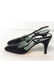 Current Boutique-Baldan - Navy & Black Leather Cap Toe Slingbacks Sz 9