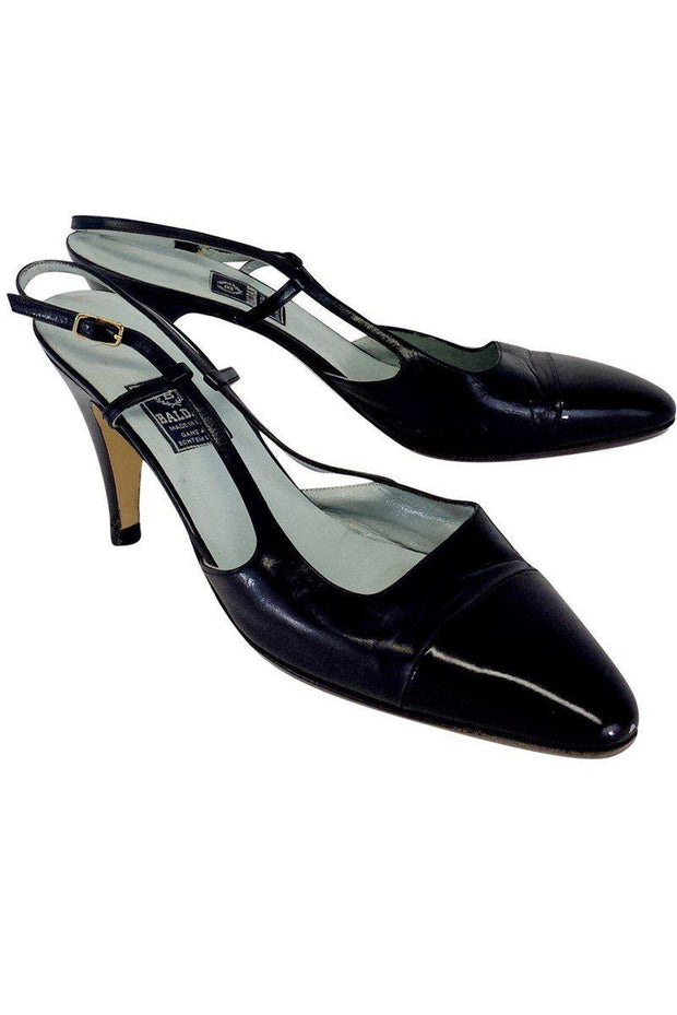 Current Boutique-Baldan - Navy & Black Leather Cap Toe Slingbacks Sz 9