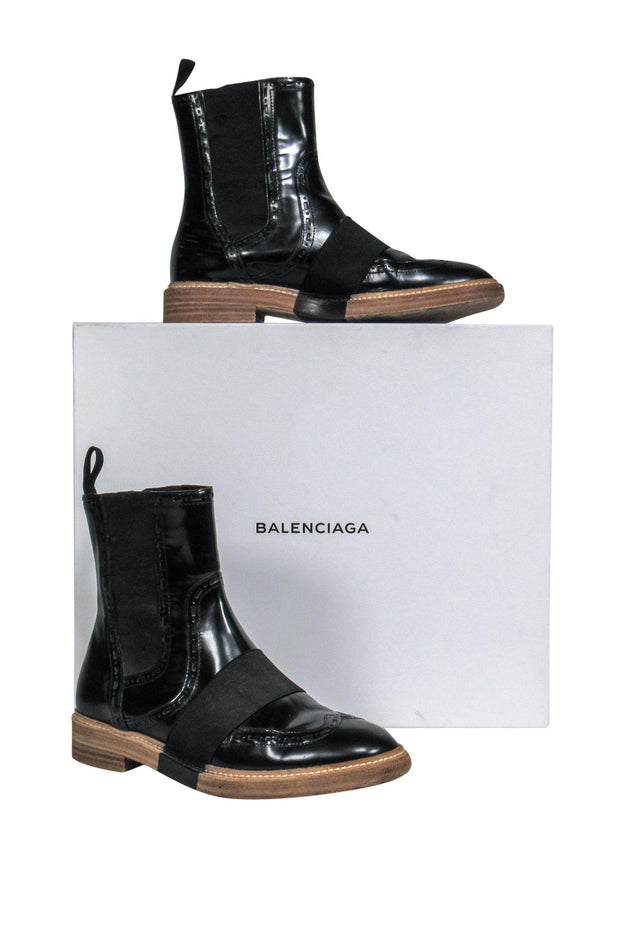 Current Boutique-Balenciaga - Black Leather Chelsea Booties w/ Elastic Strap Sz 7