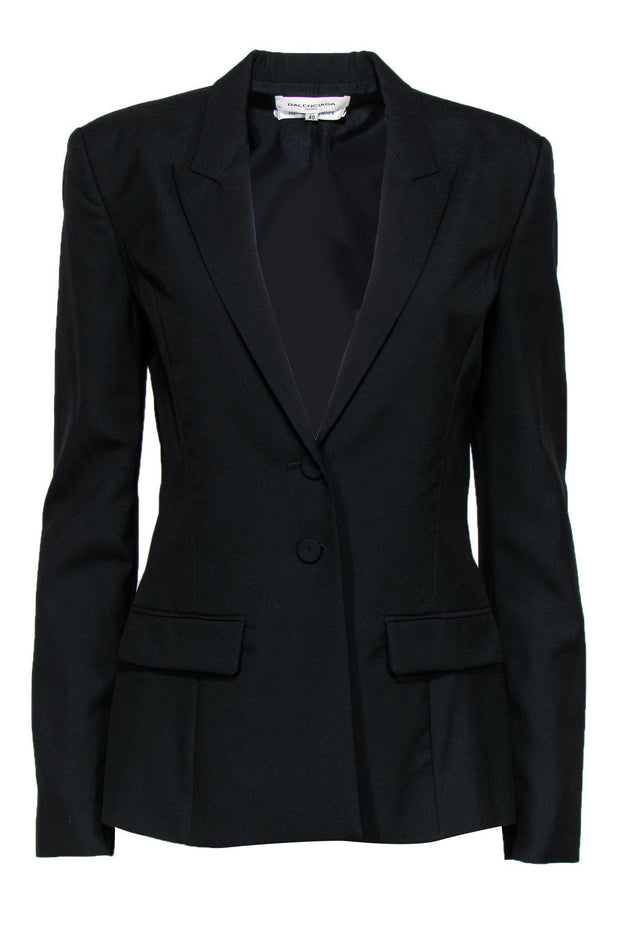 Current Boutique-Balenciaga - Black Peak Lapel Smoking Jacking Sz 10