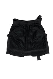 Current Boutique-Balenciaga - Black Reptile Embossed Belted Silk Miniskirt Sz 2