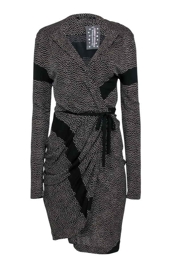 Current Boutique-Balenciaga - Black & Tan Polka Dot Wrap Dress Sz 6