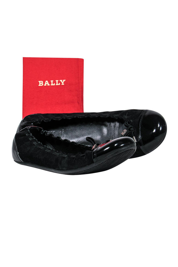 Current Boutique-Bally - Black Suede Flats w/ Patent Leather Trim Sz 10