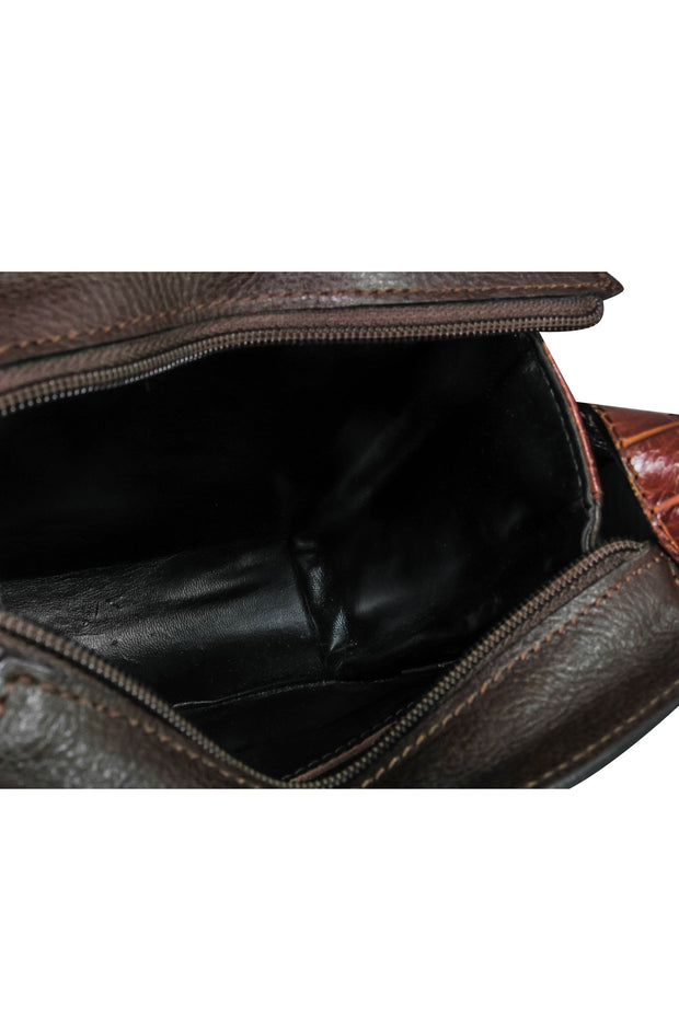 Current Boutique-Bally - Brown Pebbled Leather & Alligator Embossed Rectangle Crossbody