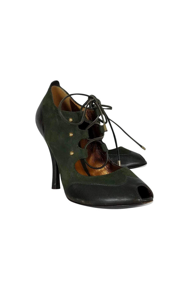 Current Boutique-Bally - Green & Black Peep Toe Mary Jane Pumps Sz 5.5