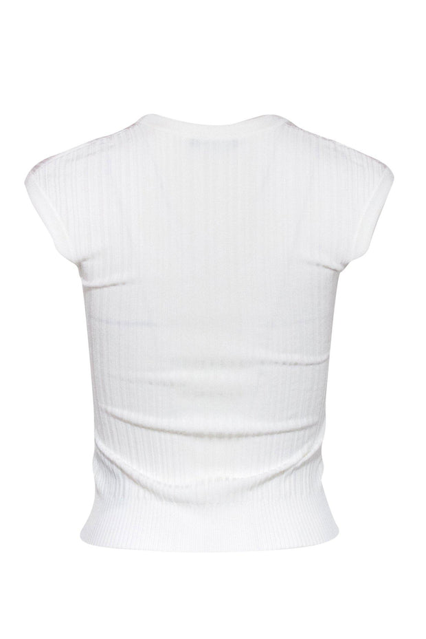 Current Boutique-Balmain - White Ribbed Scoop Neck Crop Top w/ Silver Buttons Sz 2